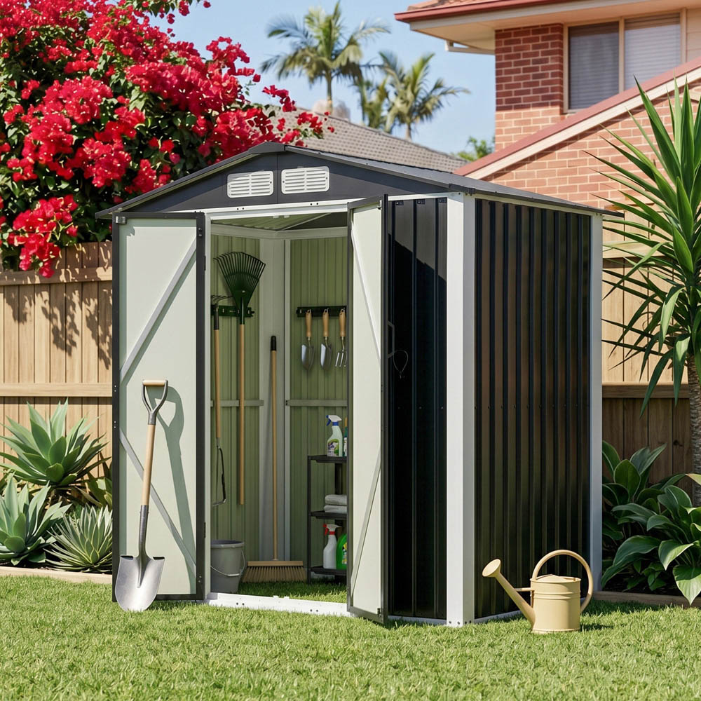 Living and Home 6 x 4ft Black Metal Apex Garden Storage Shed Image 5