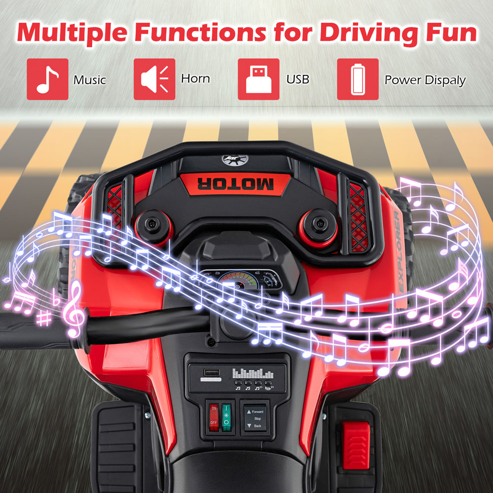 Costway Kids Red Electric Quad Bike with Spray Function and Storage Box 6V Image 5