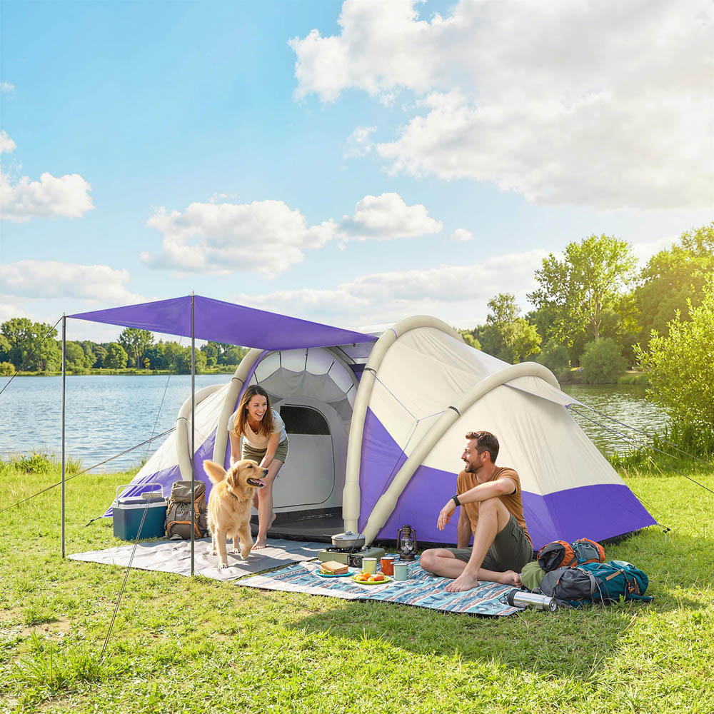 Outsunny 2-4 Person Waterproof Inflatable Camping Tent Purple Image 2