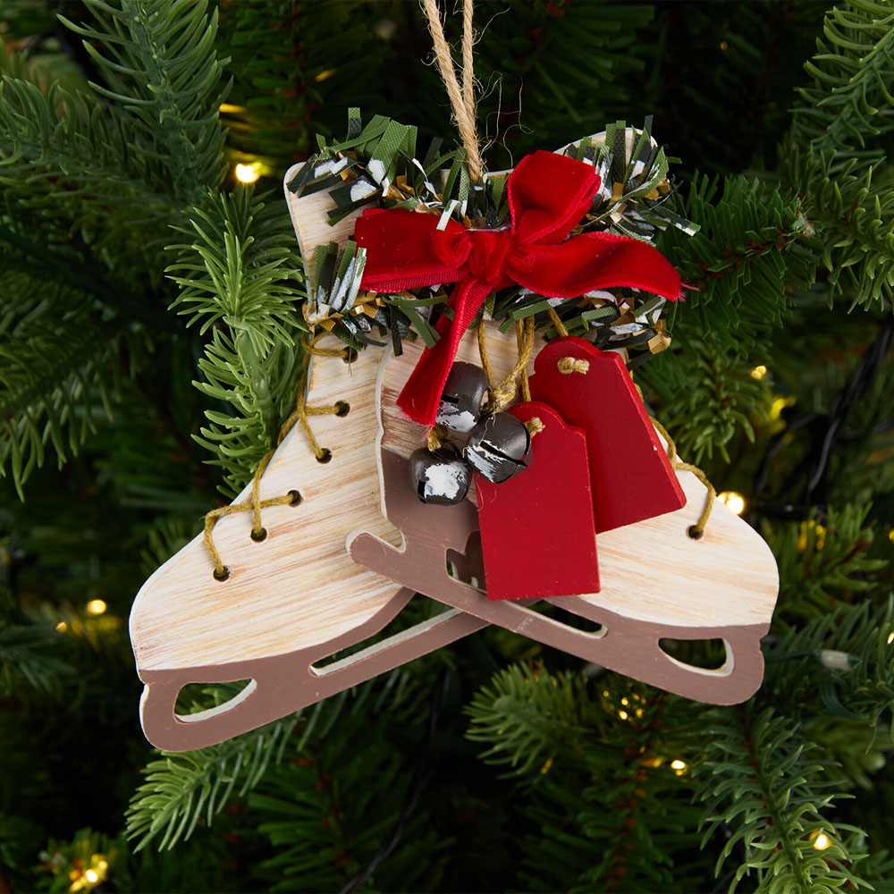 Wooden Ice Skates Decoration - Brown Image 2