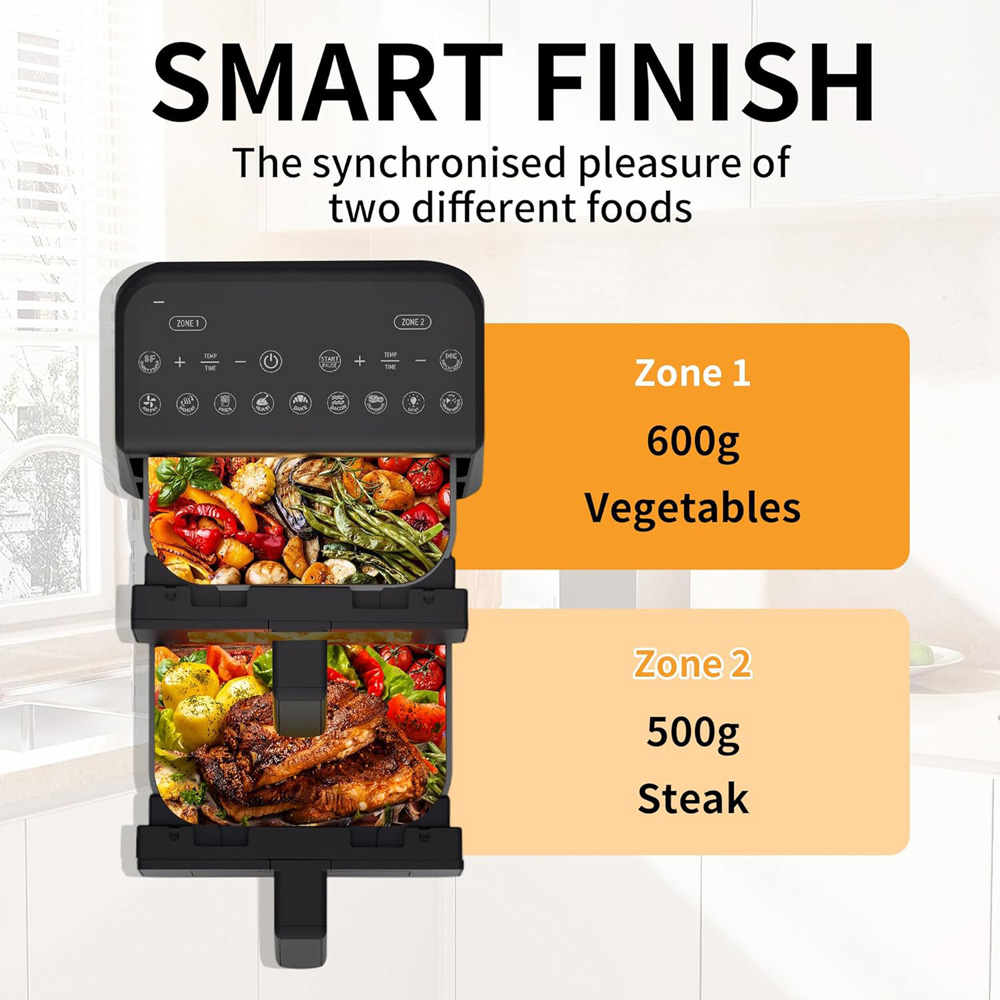 Alivio Black Dual Basket 10L Digital Air Fryer with Smart Touch 1700W Image 7
