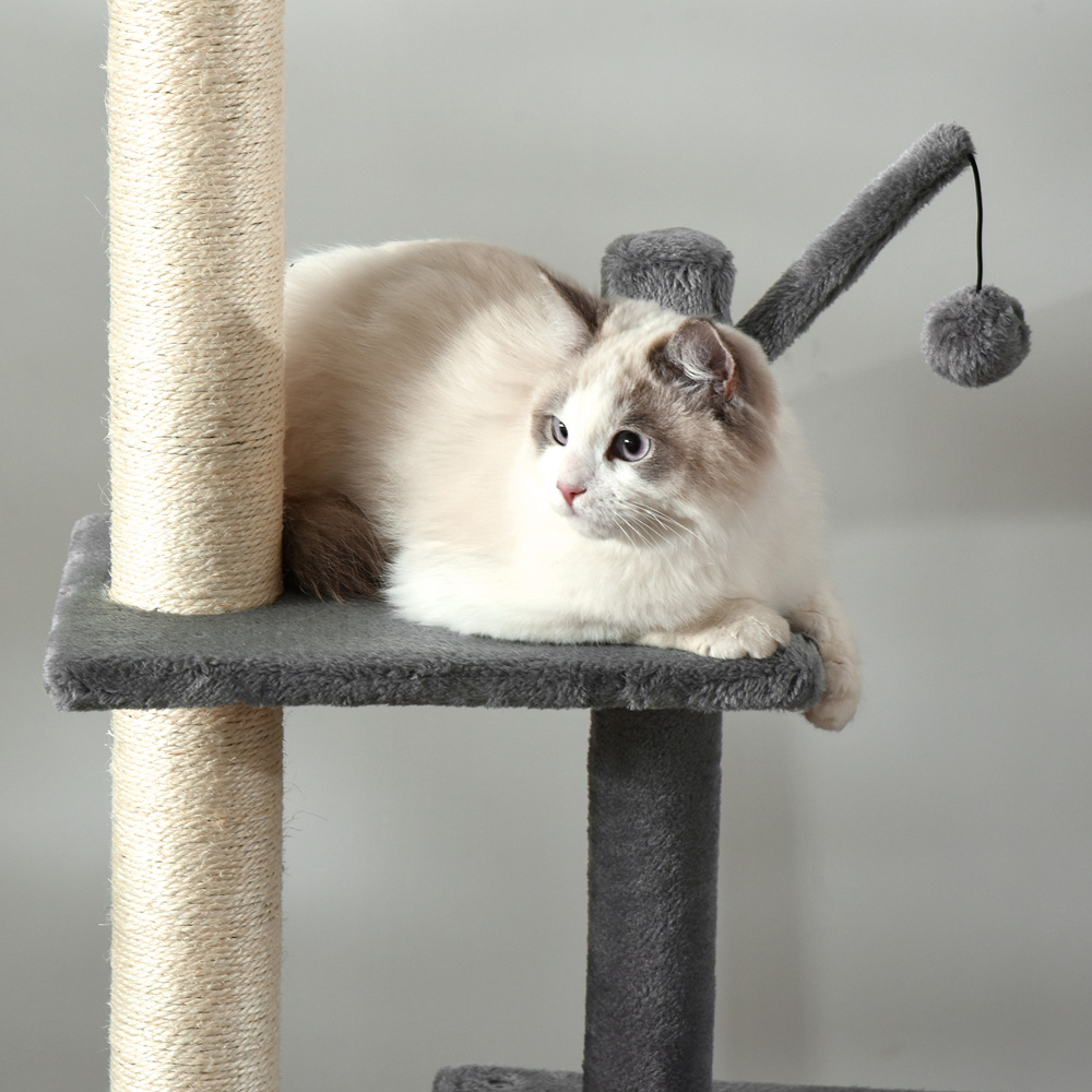 PawHut 238-270cm Light Grey Cat Tree Tower with Sisal Scratching Post Image 3