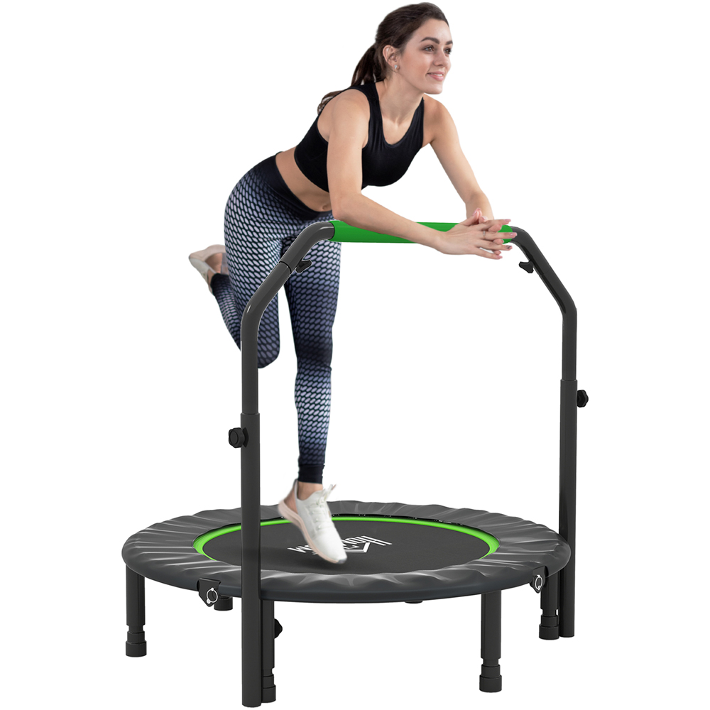 HOMCOM 3.3ft Green Foldable Mini Trampoline with Adjustable Foam Handle Image 1
