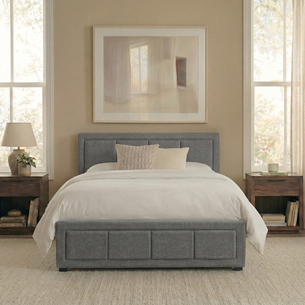 VIDA DESIGNS Vanita Single Light Grey Linen Ottoman Bed with Padded Headboard Image 3