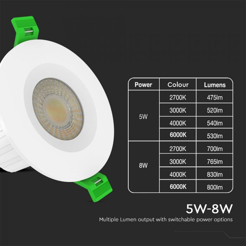 V-TAC 6 Pack 5W and 8W 4 in 1 White Bezel LED Downlight Image 7