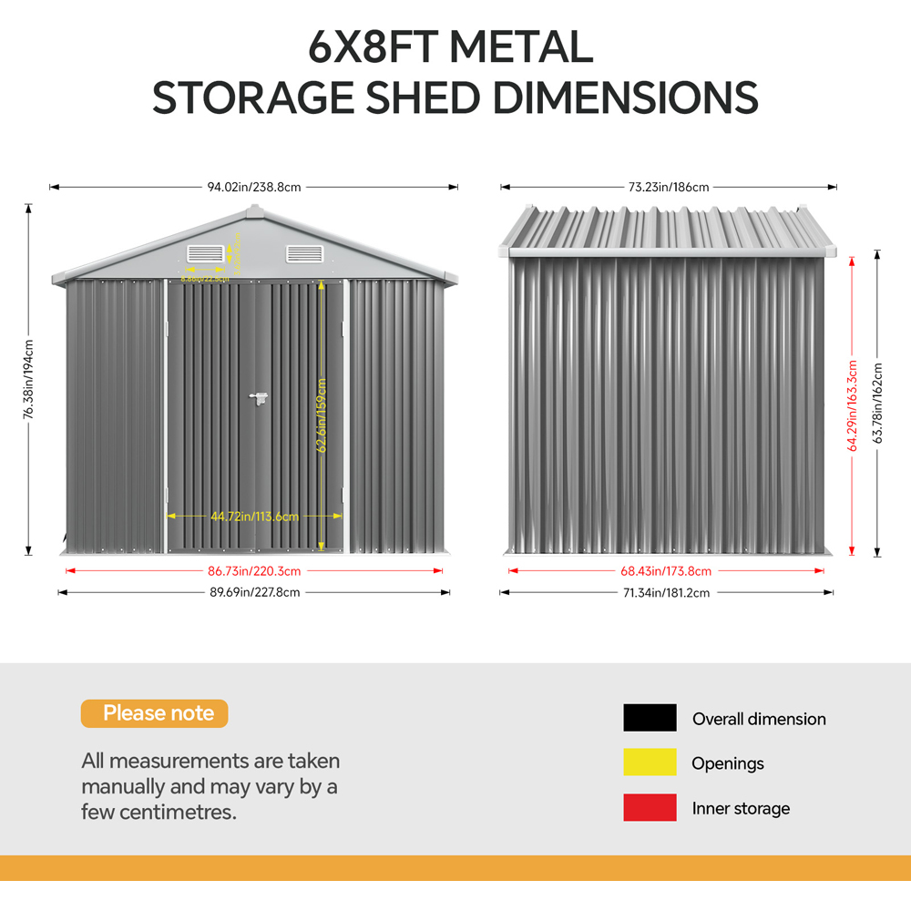 Living and Home 6 x 8ft Grey and White Metal Apex Garden Storage Shed Image 8