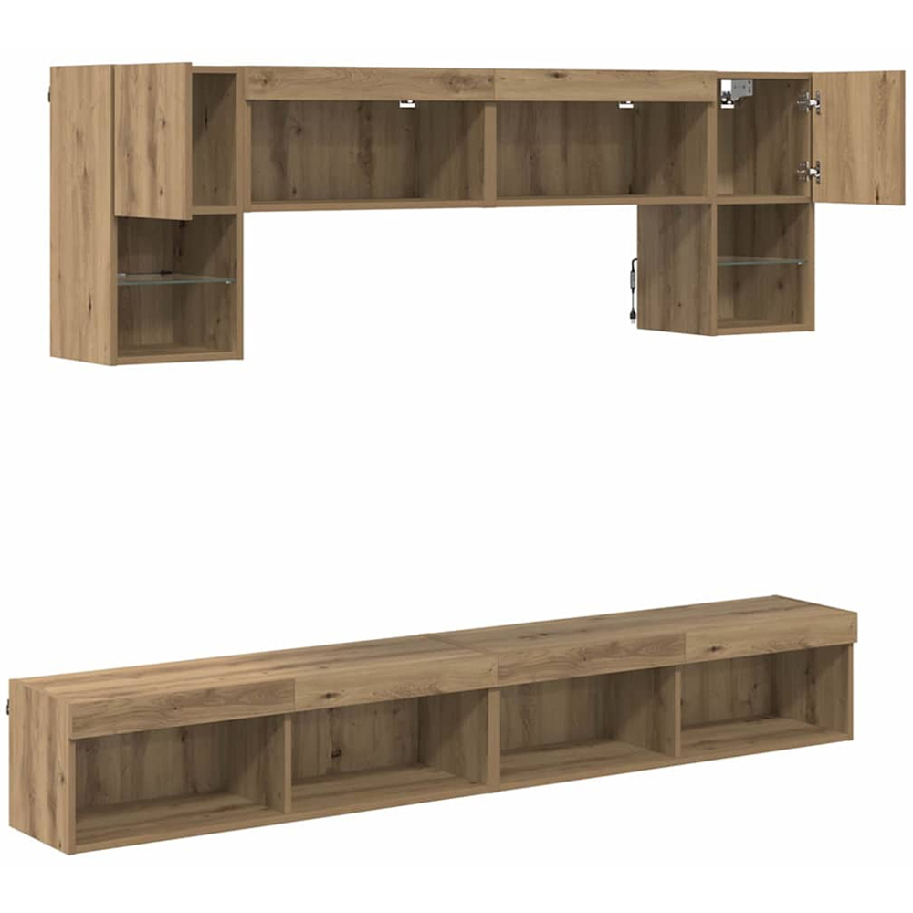 vidaXL 2 Door 10 Shelf Artisan Oak Wall Mounted TV Unit with LED Lights Image 9