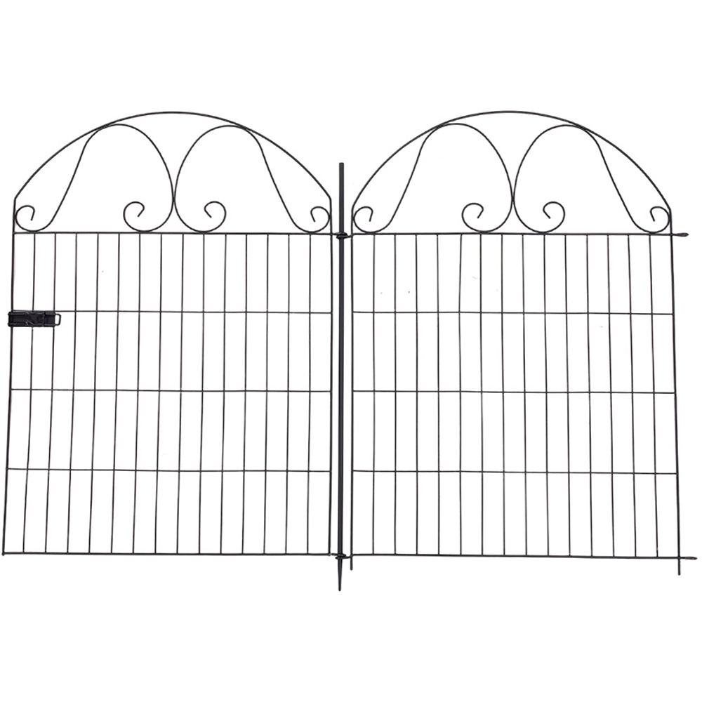 Living and Home 3 x 2.2ft 5 Panel Black Arched Top Scroll Detail Metal Garden Fence Image 1