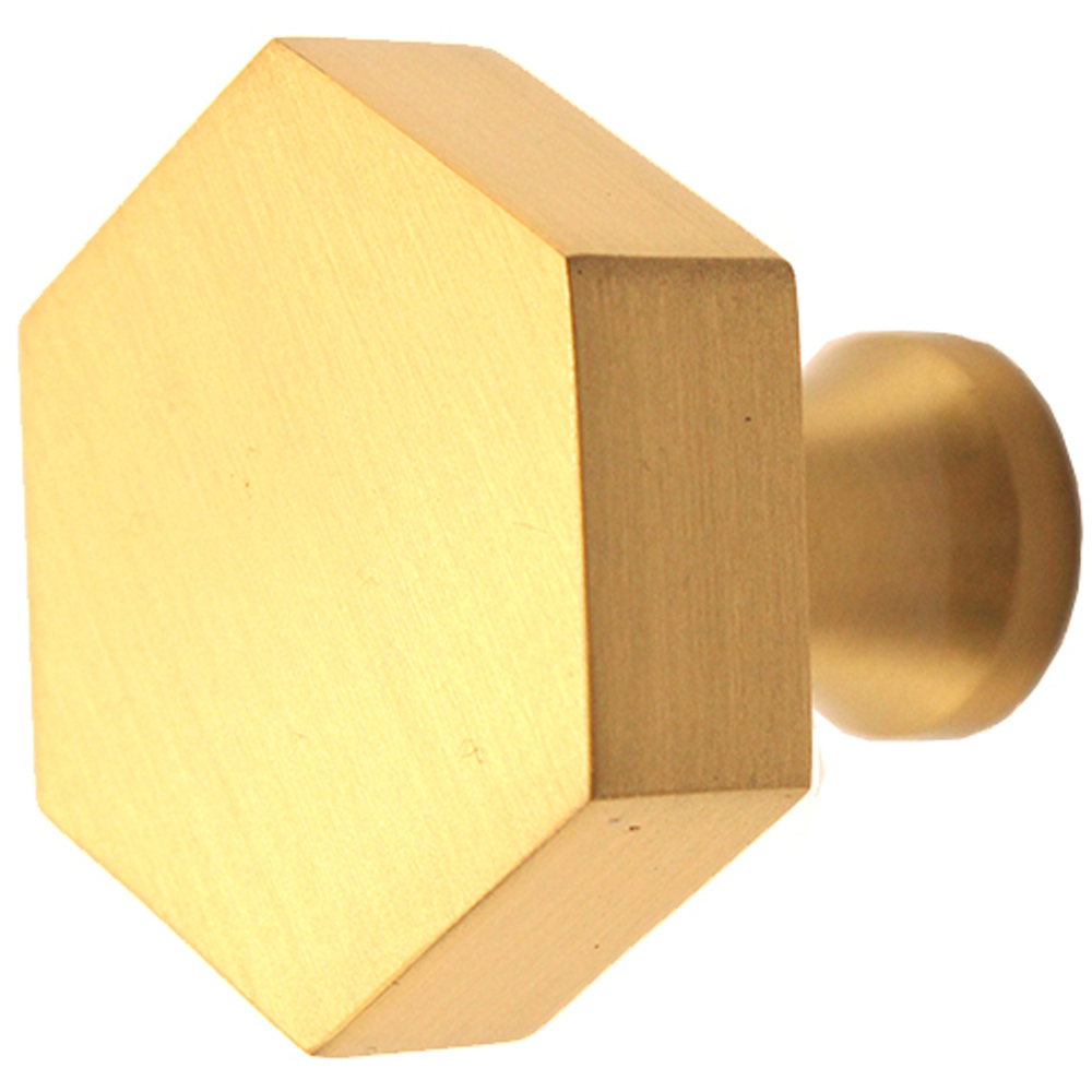 Spira Brass Satin Brass Hexagonal 38mm Cupboard Knob Image 3