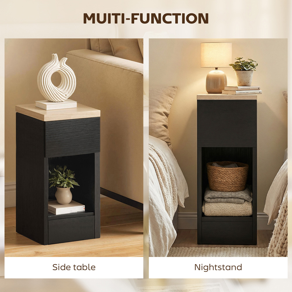 Portland Black Narrow Bedside Table Set of 2 Image 5