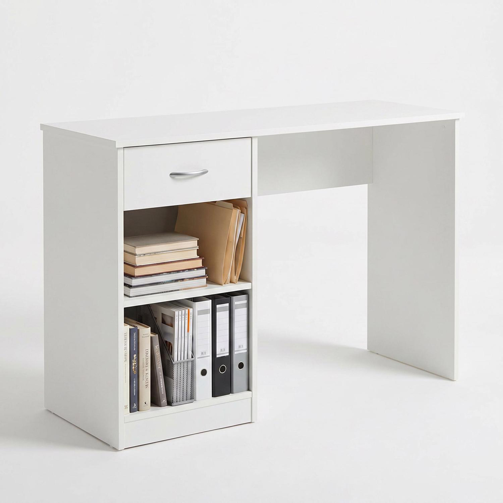 FWStyle Promo Single Drawer 2 Shelf White Computer Desk Image 5