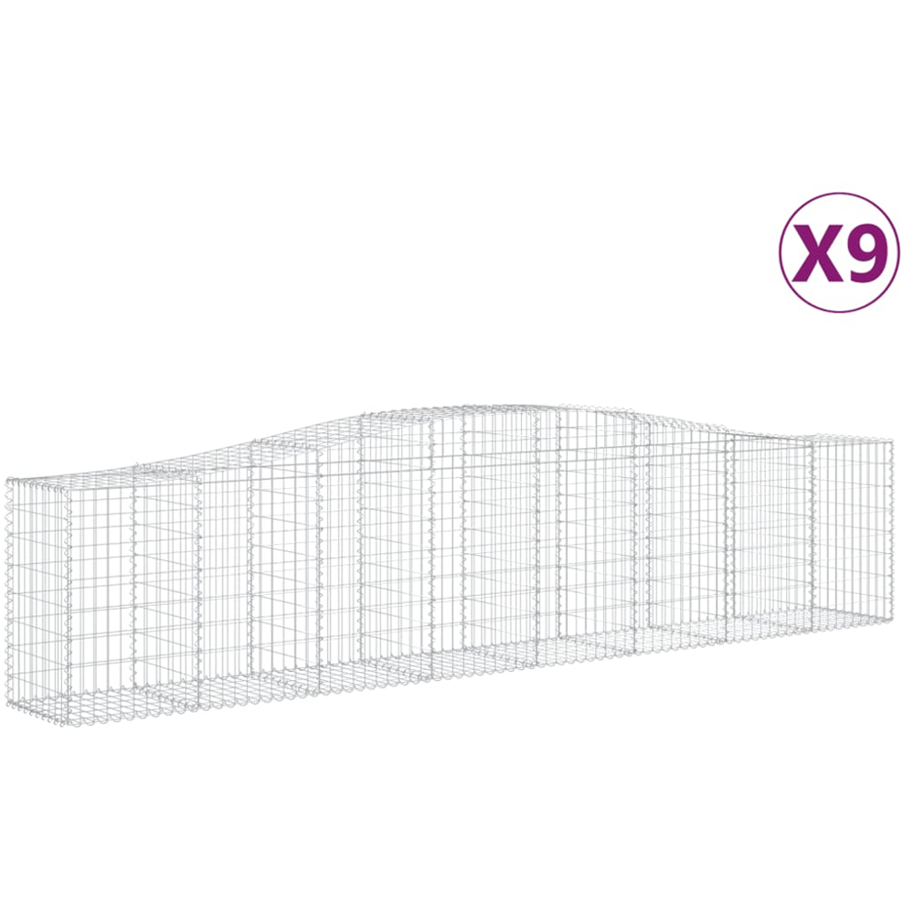 vidaXL Silver Galvanised Iron Arched Gabion Basket 400 x 50 x 80/100cm 9 Pack Image 4