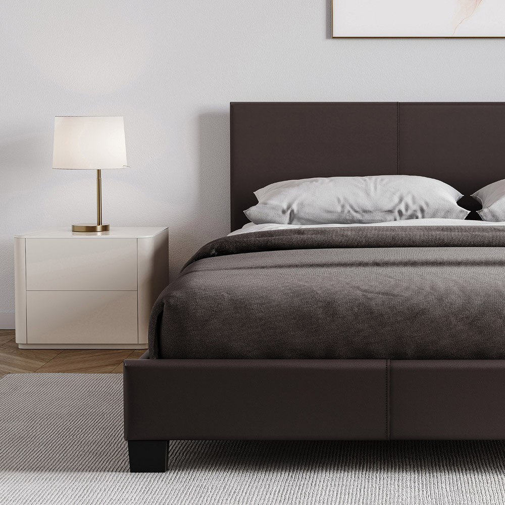 VIDA DESIGNS Lisbon Double Brown Faux Leather Bed with Gel Memory Foam Mattress Image 3
