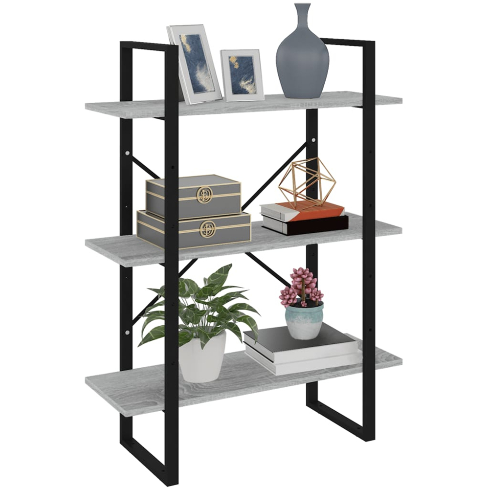 vidaXL 3 Shelf Grey Sonoma Oak Bookcase Image 4