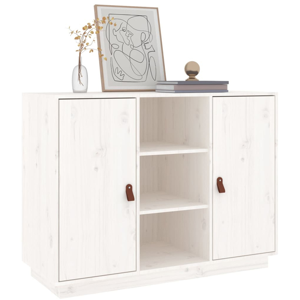 vidaXL 2 Door 3 Shelf White Solid Pine Wood Sideboard Image 6