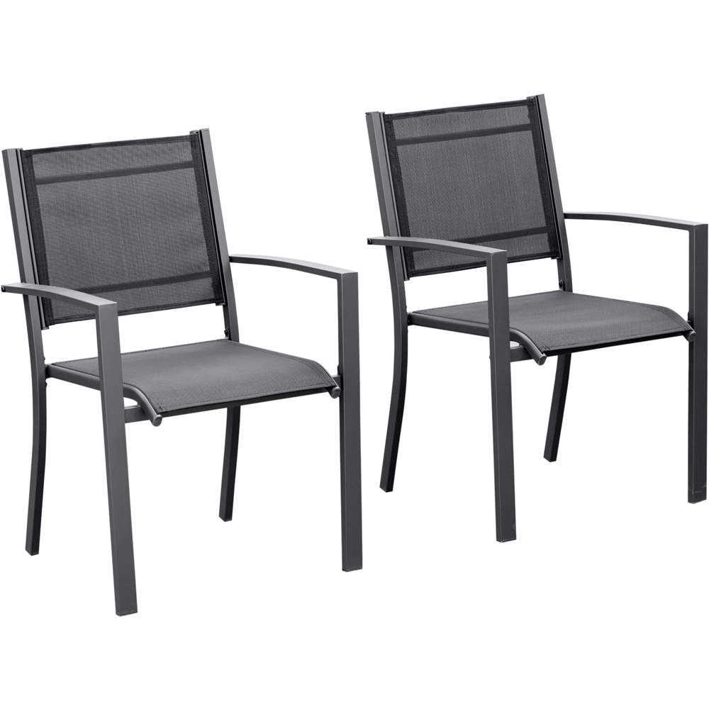 Outsunny Set Of 2 Dark Grey and Black Texteline Garden Chairs Image 2