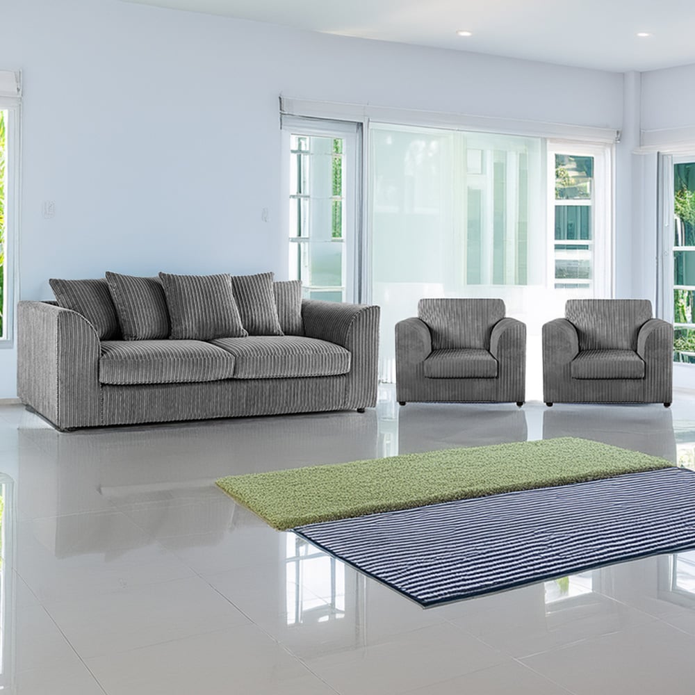 Luxor 5 Seater Grey Jumbo Cord Scatter Back Sofa Suite Image 1
