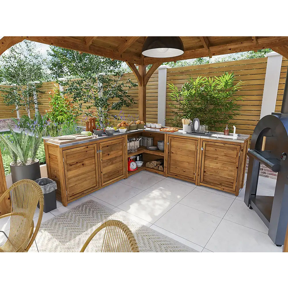 Dunster House 4 Door 2 Shelf Garden Kitchen Right Hand Sink Unit III with Stainless Steel Countertop Image 4