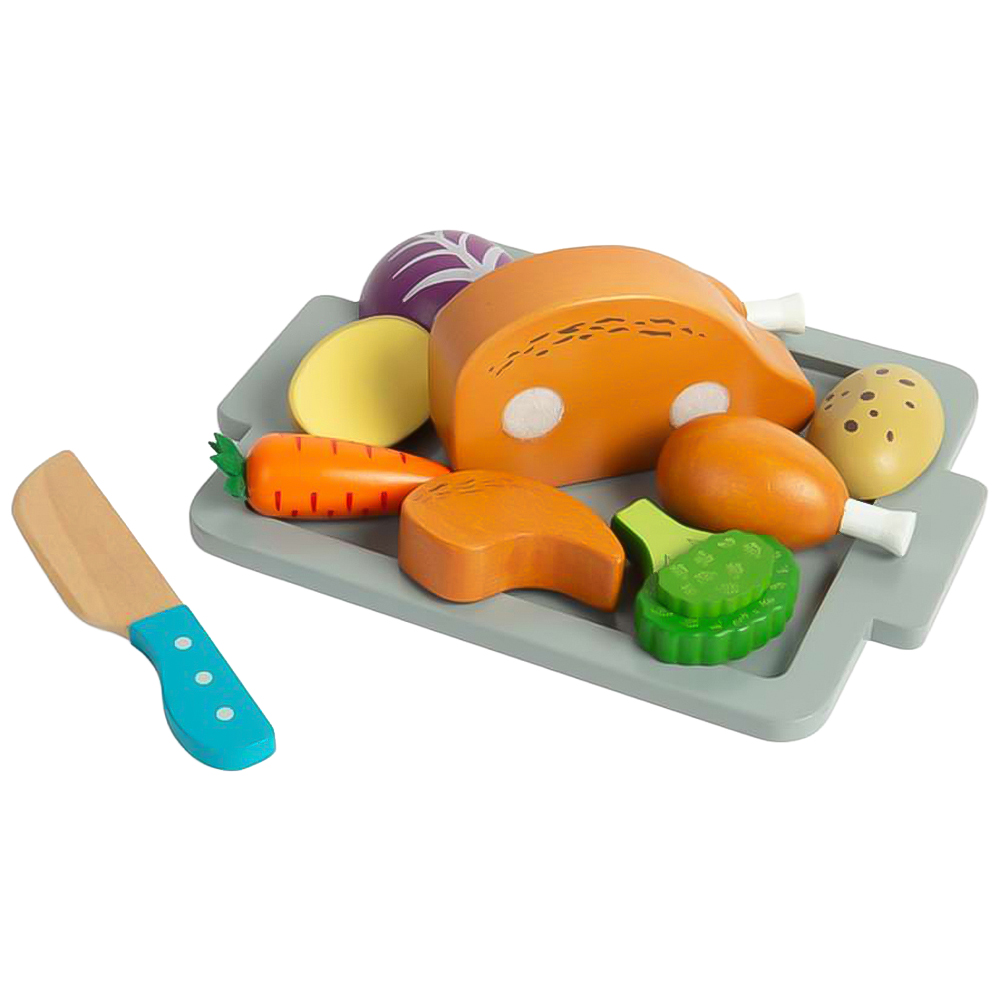 Bigjigs Toys Kids 12 Piece Wooden Roast Dinner Kitchen Playset Image 1