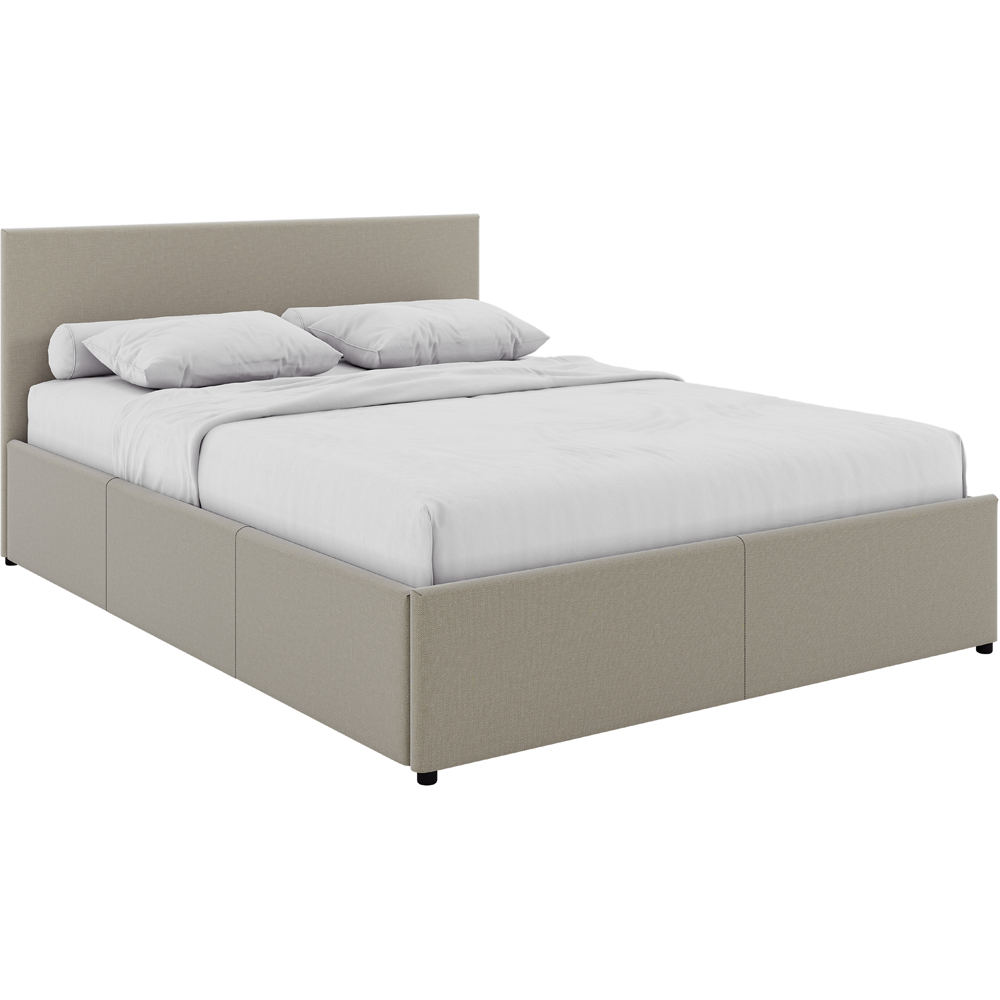 VIDA DESIGNS Veronica Double Beige Linen Ottoman Bed with Padded Headboard Image 2