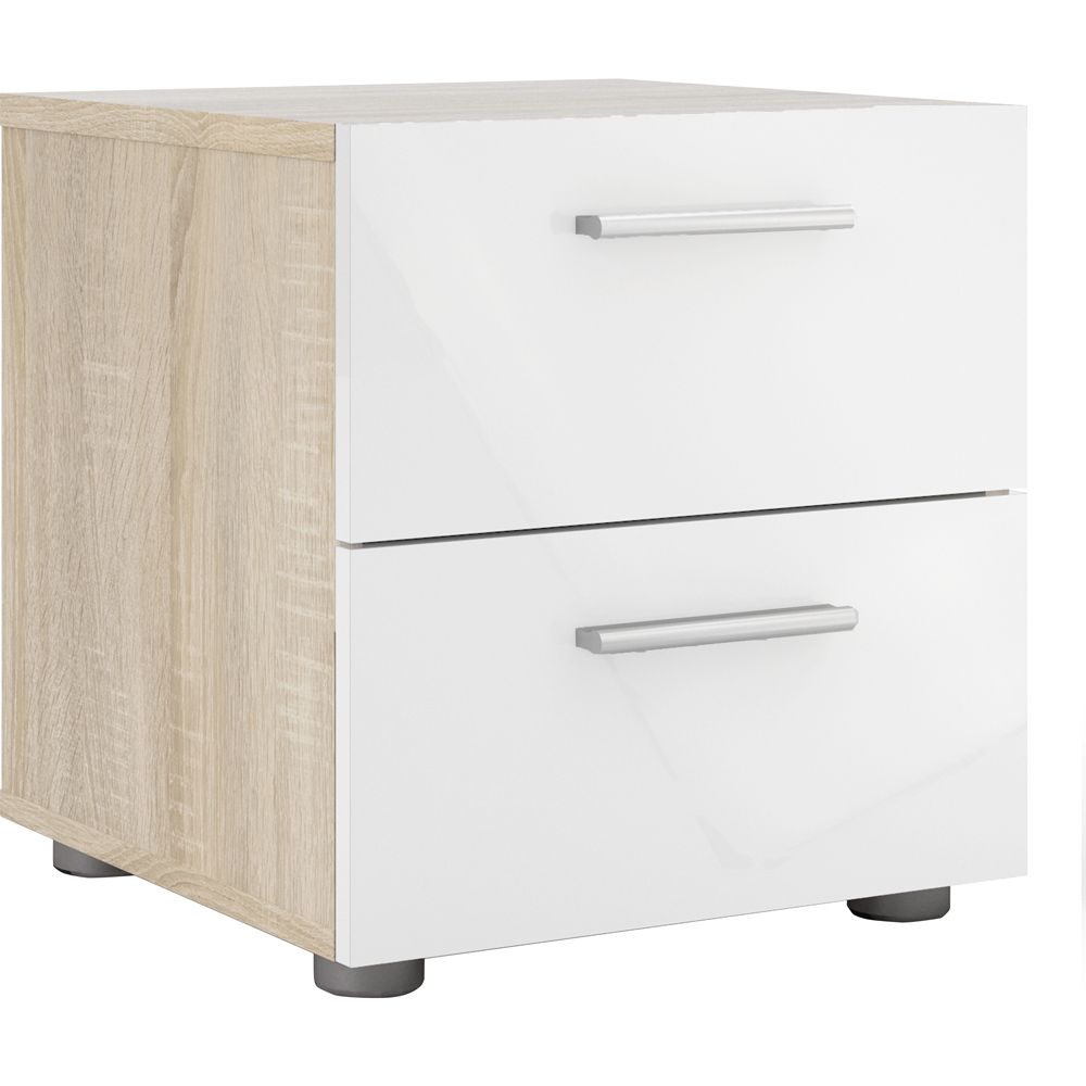 Florence 2 Drawer Oak and White High Gloss Bedside Table Image 2