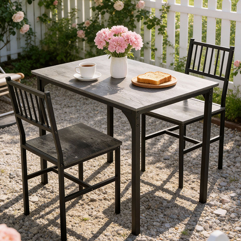 Living and Home 2 Seater Industrial-Style Dining Table Set Grey Image 1