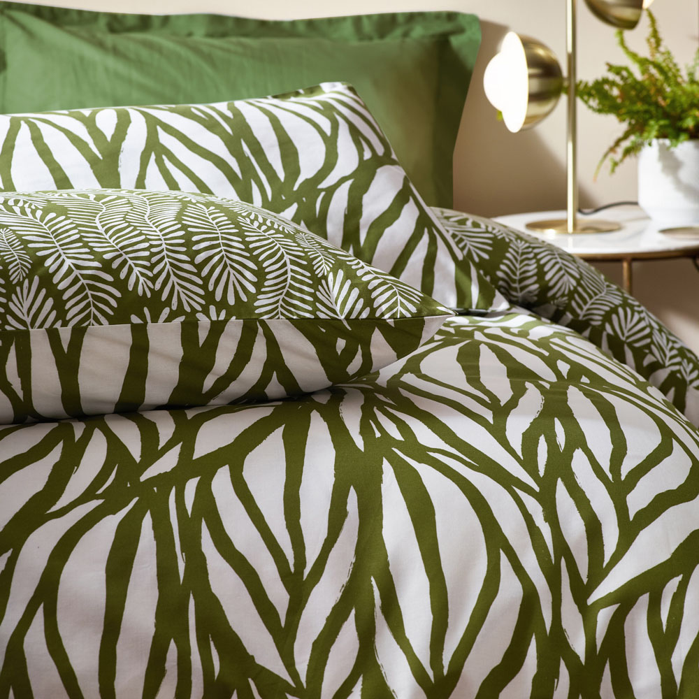 Hoem Frond Super King Olive Abstract Floral Duvet Set Image 2