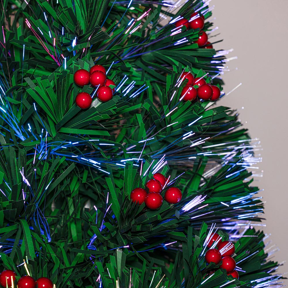 The Christmas Centre Warm White LED Green Fibre Optic Artificial Xmas Tree with Berries 5ft Image 3