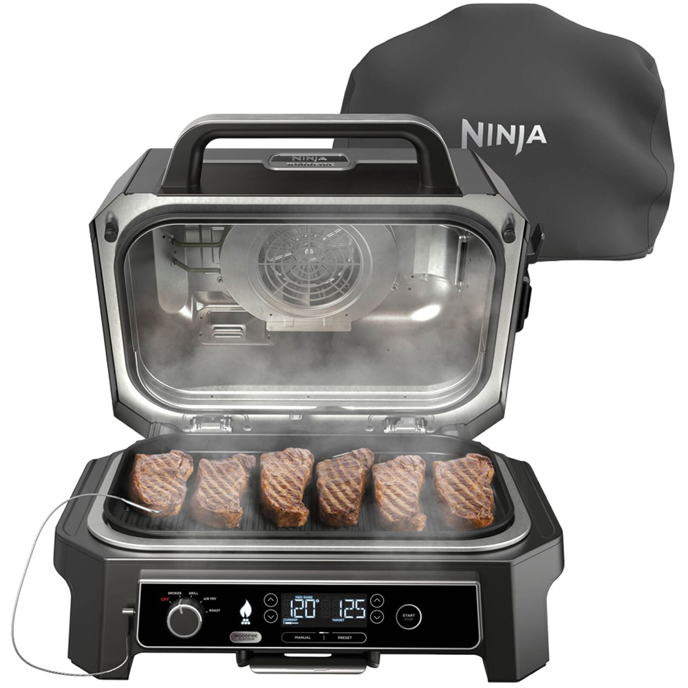 Ninja Woodfire Pro XL OG853UK Grey and Black Electric BBQ Grill and Smoker with Cover Image 2