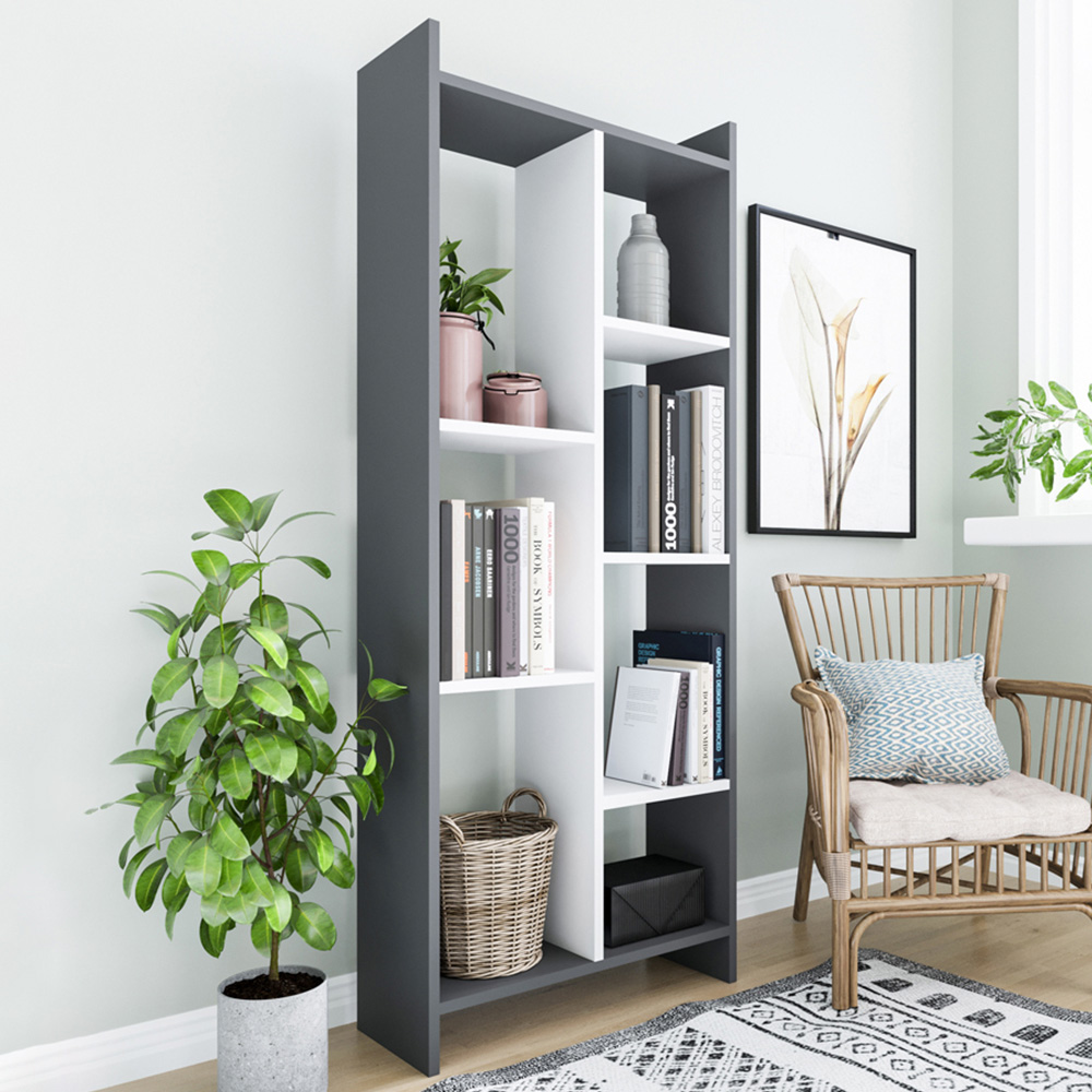 Decorotika Eden 7 Shelf Anthracite and White Freestanding Bookcase Image 1