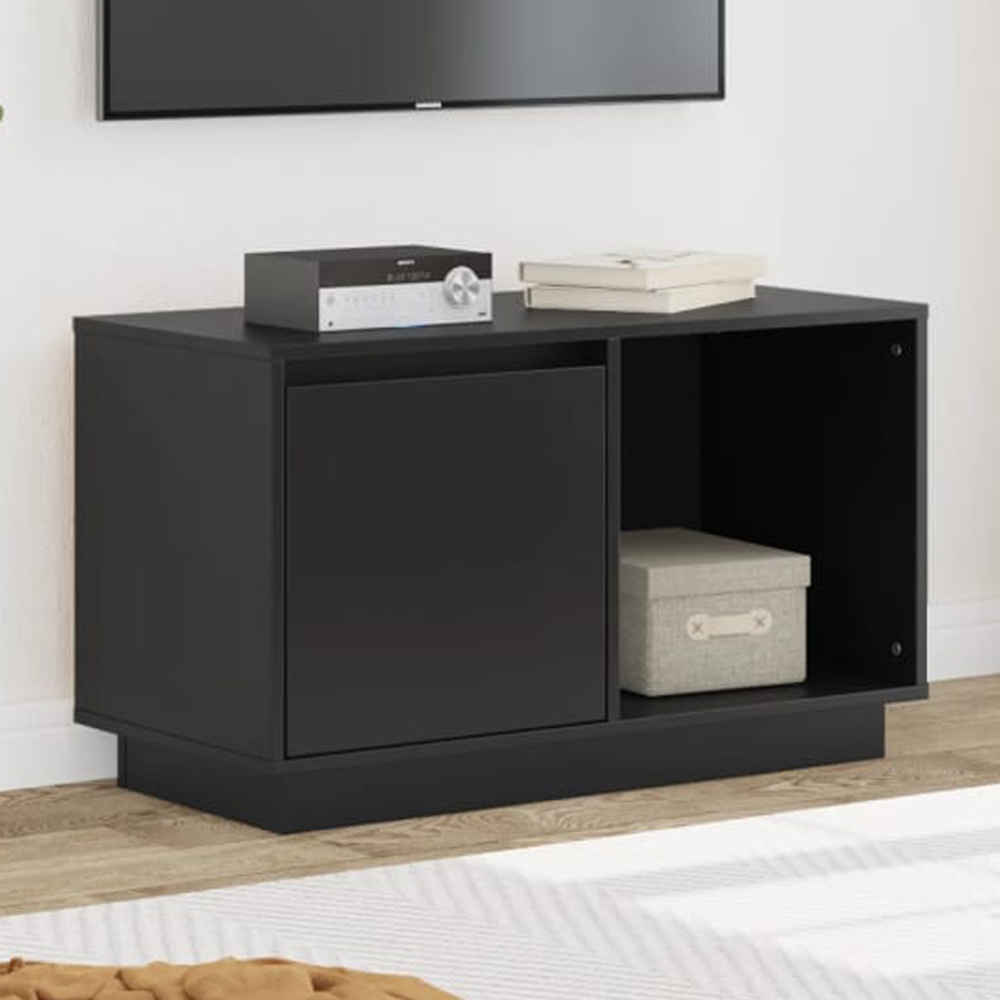 vidaXL Single Door Single Shelf Black Solid Pine Wood TV Cabinet Image 1