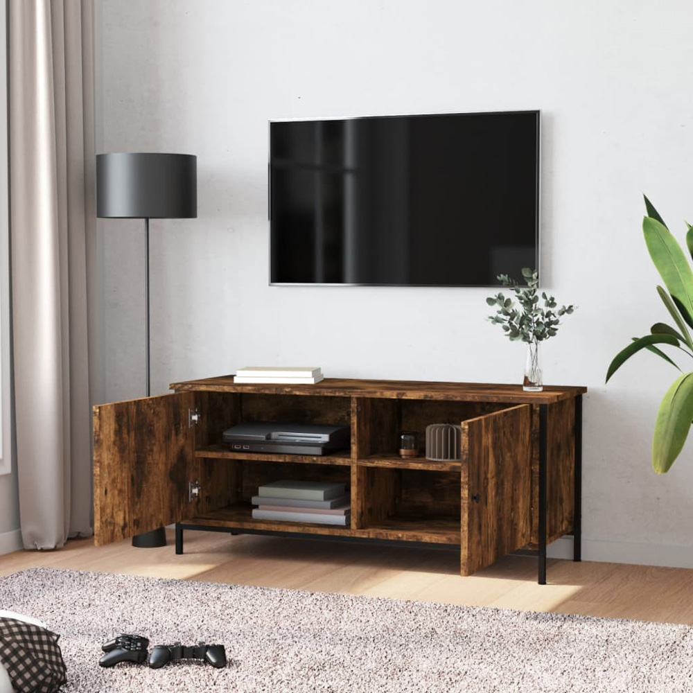 vidaXL 2 Door Smoked Oak TV Cabinet with Metal Stand Image 3