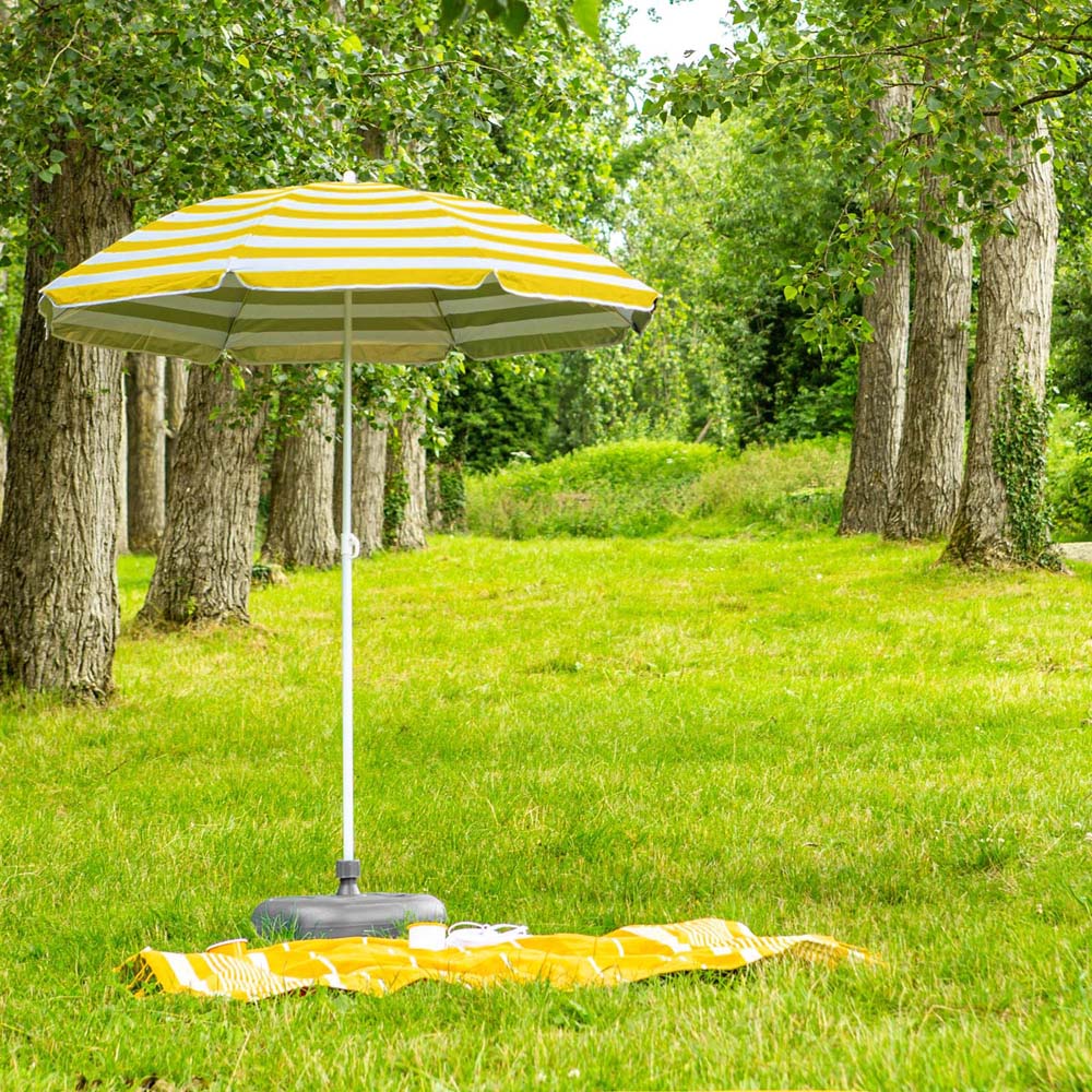 Harbour Housewares Yellow Stripe Metal Beach Parasol with Grey Fillable Base 1.8m Image 3