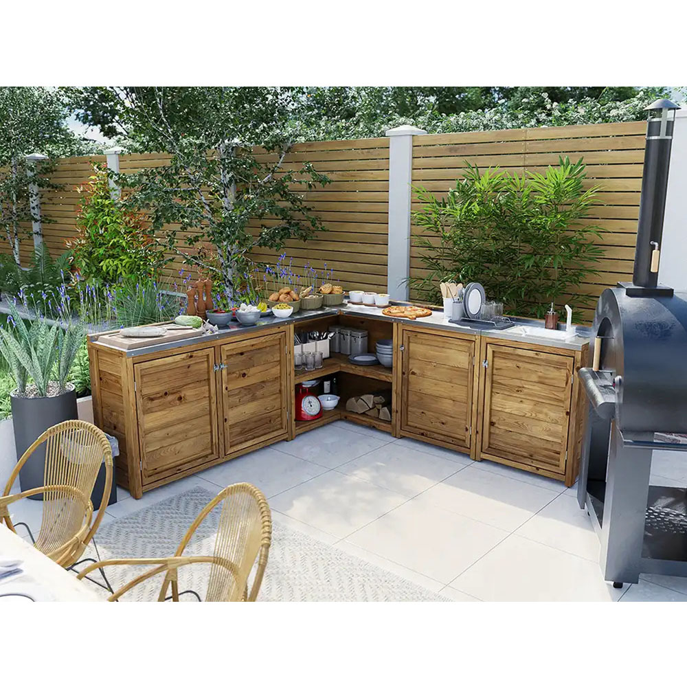 Dunster House 4 Door 2 Shelf Garden Kitchen Right Hand Sink Unit III with Stainless Steel Countertop Image 2