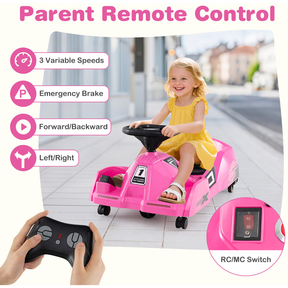 Costway Kids Pink Electric Ride On Cleaning Go Kart Race Car with Detachable Mop 12V Image 7