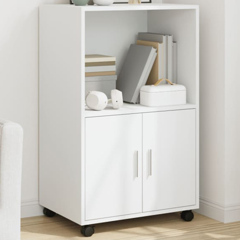 vidaXL 2 Door Single Shelf White Rolling Storage Cabinet Image 1