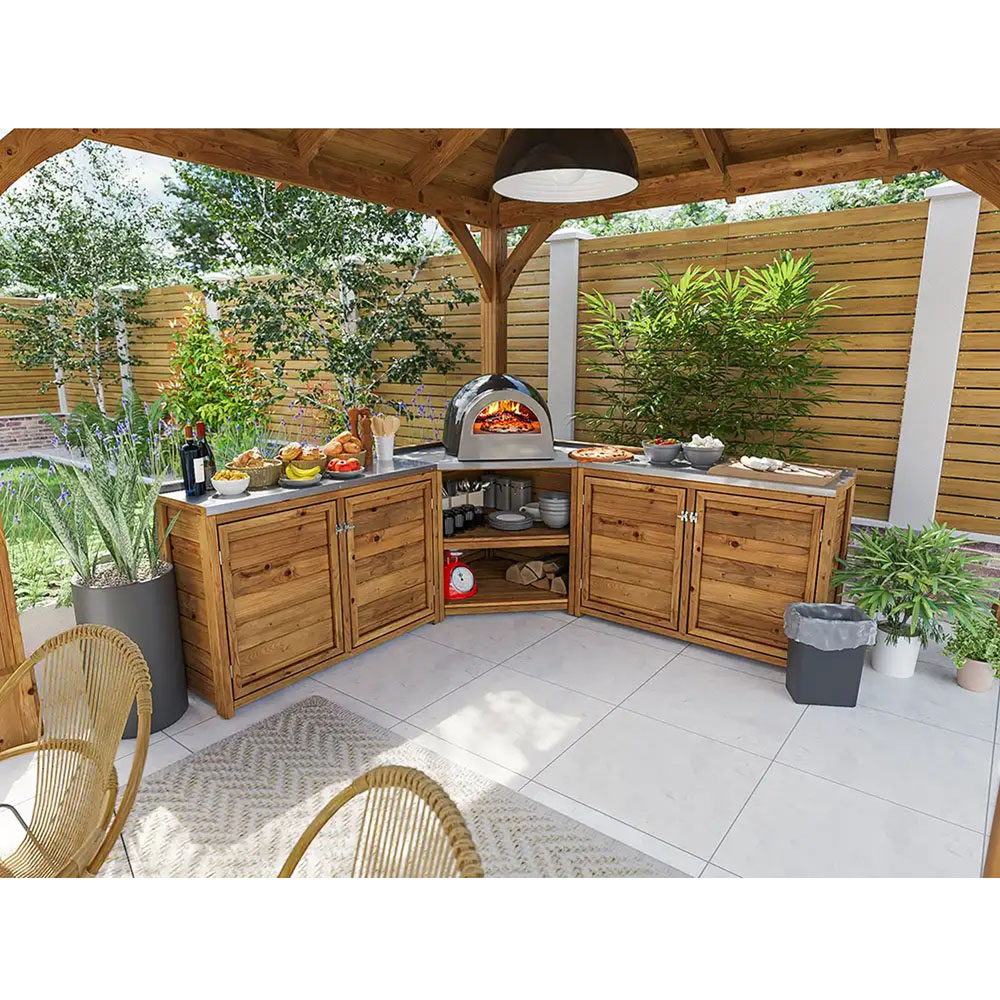 Dunster House 4 Door 2 Shelf Stainless Steel Countertop J-Configuration Garden Kitchen Unit Image 6