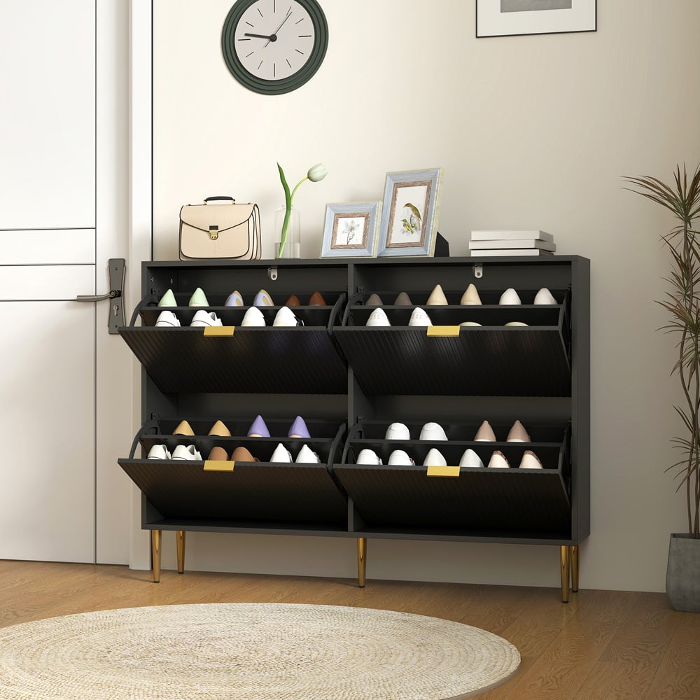 HOMCOM 4 Flip Drawer Black Slim Shoe Storage Cabinet Image 3