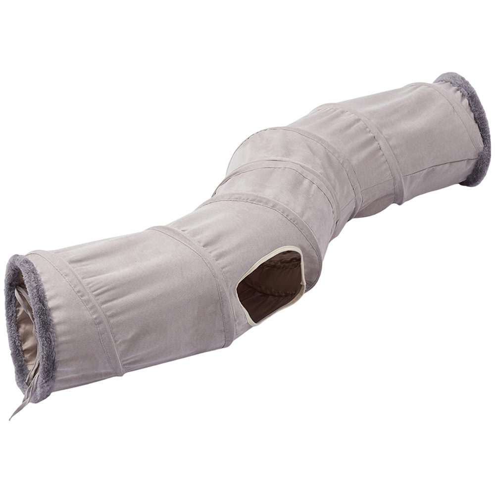 H&O Direct Suede S-Shape Collapsible Cat Play Tunnel with Hanging Ball Image 2
