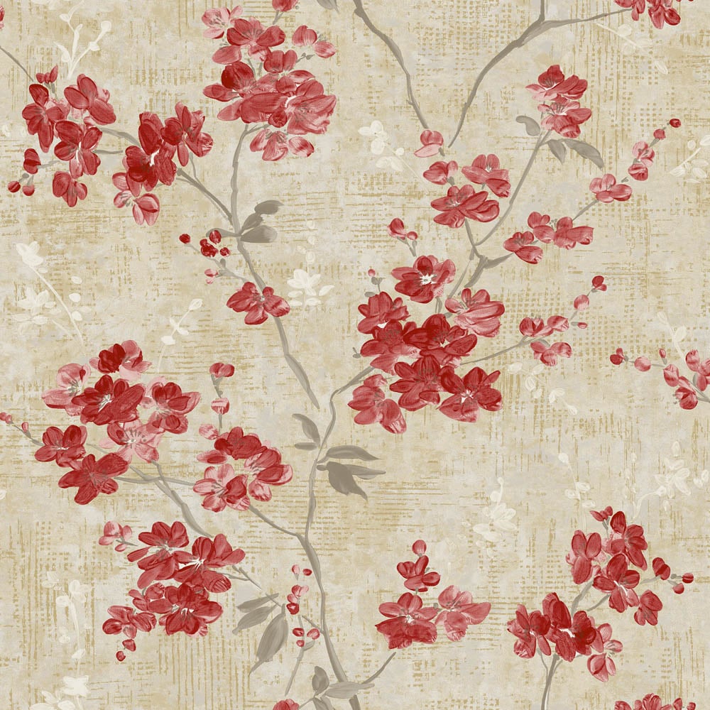 Paul Moneypenny Blossom Trail Textured Red Anethe Neutral Wallpaper for Grandeco Image 1