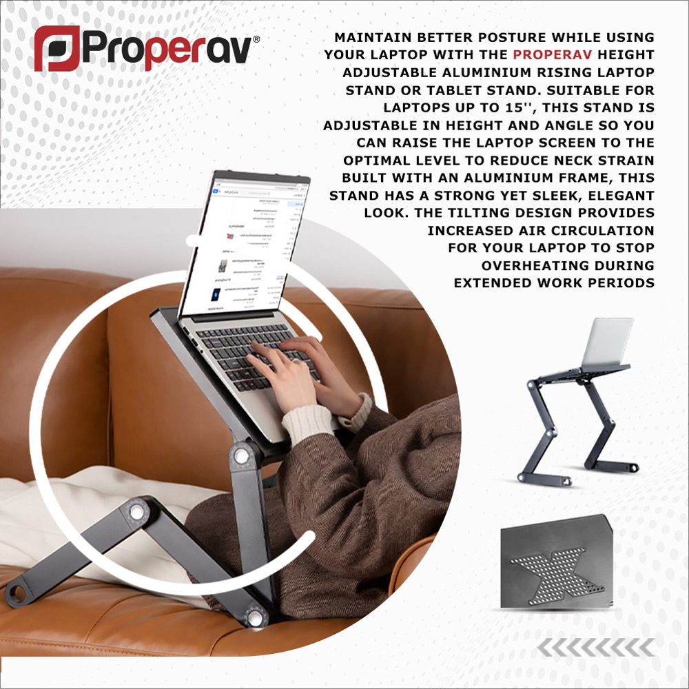 ProperAV Black Multi Functionable Stand Up Laptop Stand with Mouse Pad Mount Image 8