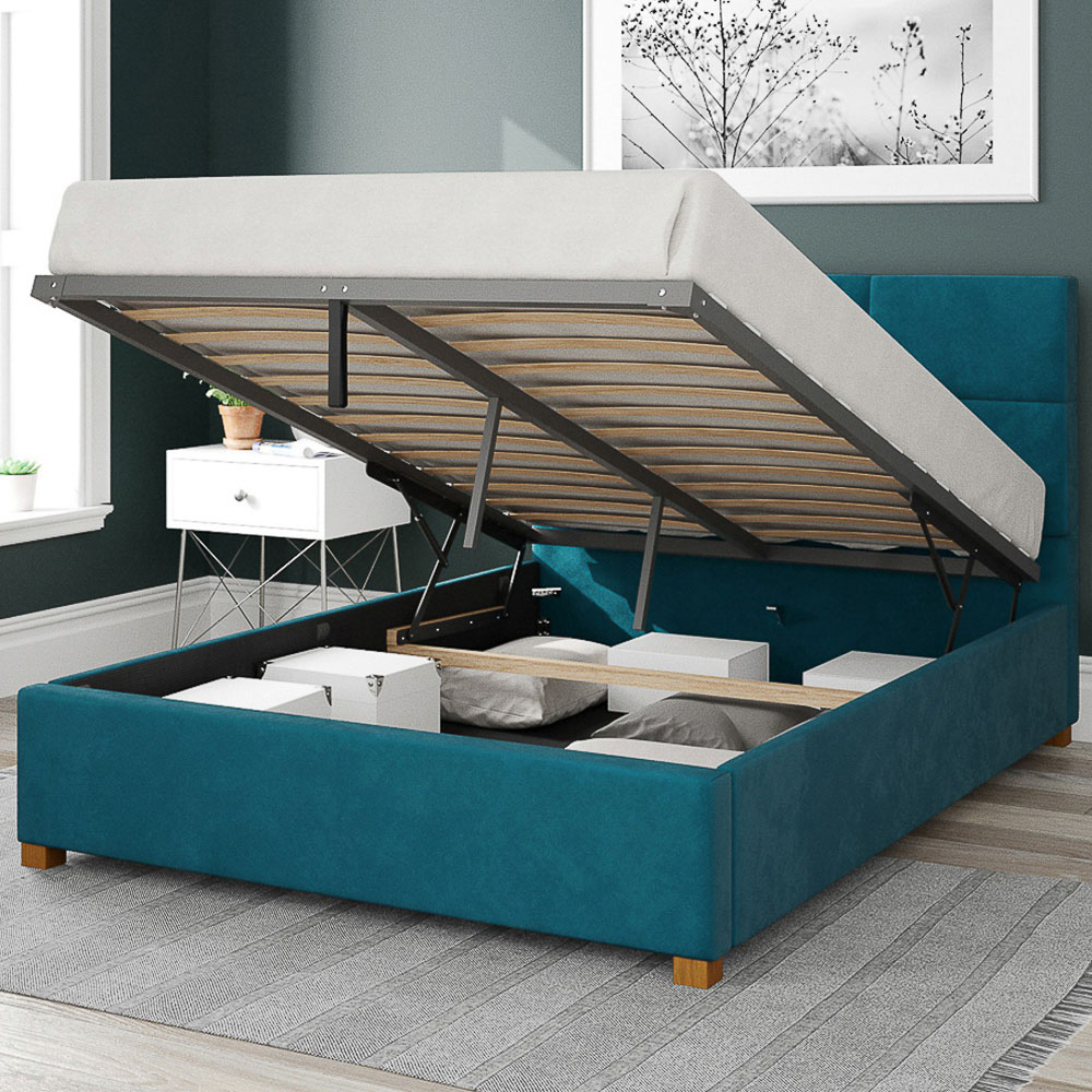 Aspire Caine Double Teal Plush Velvet Ottoman Bed Image 2