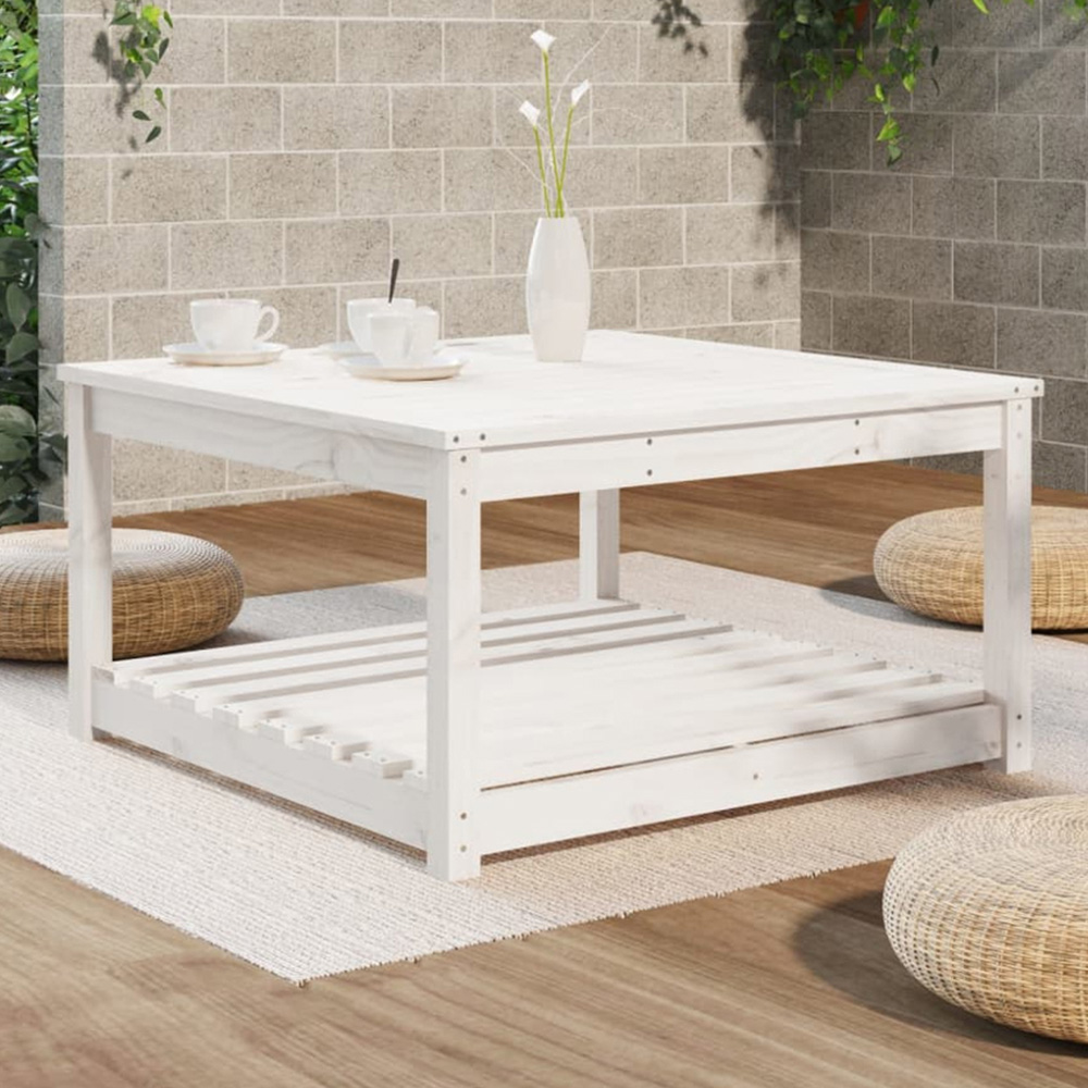 vidaXL Single Shelf White Solid Pine Wood Slatted Garden Table 82.5 x 82.5cm Image 1