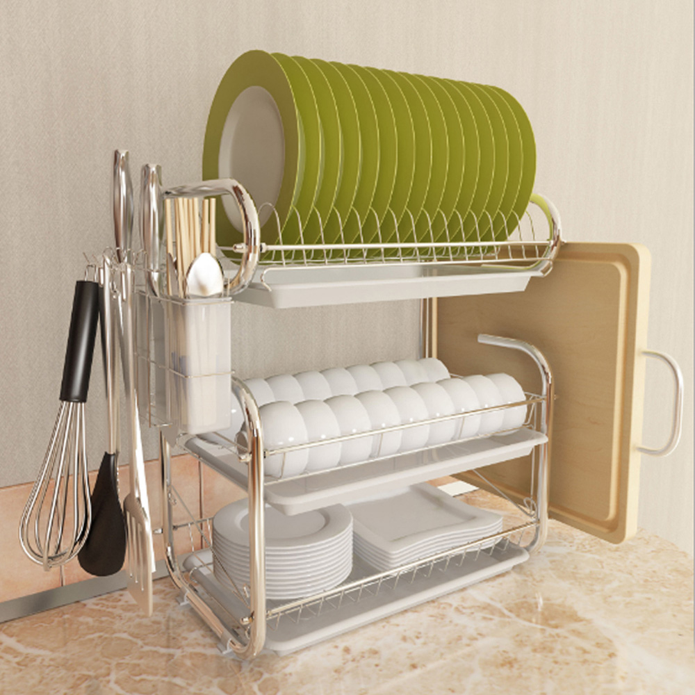 Living And Home White Multi Tiered Dish Rack Image 2