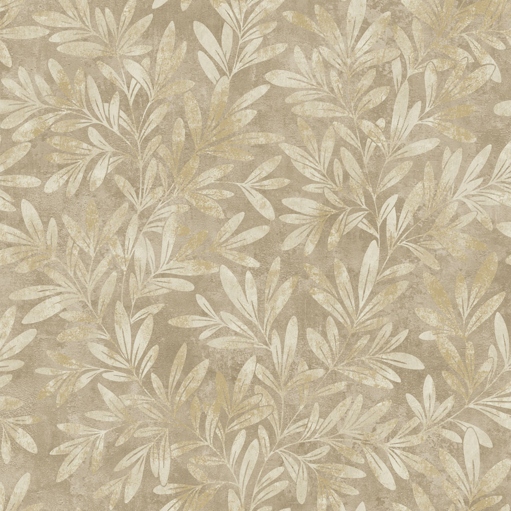 Grandeco Distressed Leaf Willow Trail Textured Taupe Wallpaper Image 1