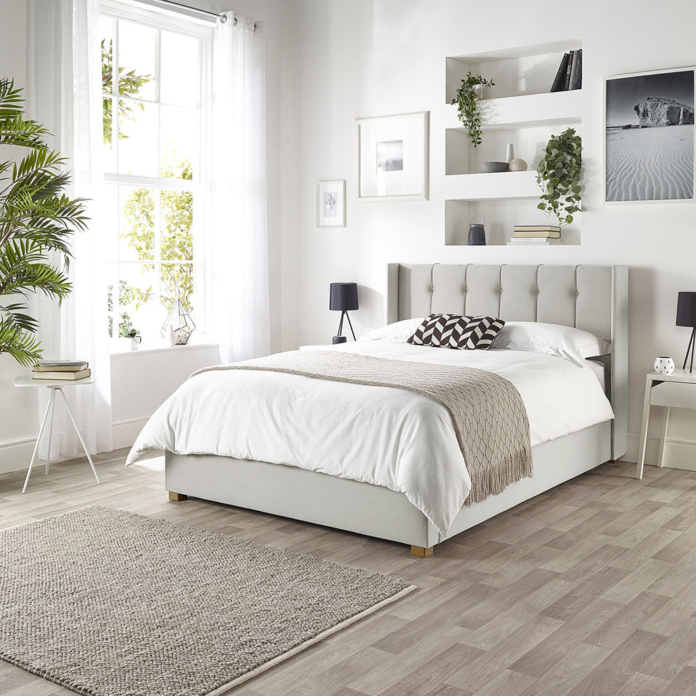 Catherine Lansfield Utopia Super King Light Silver Velvet Ottoman Wing Bed Image 4