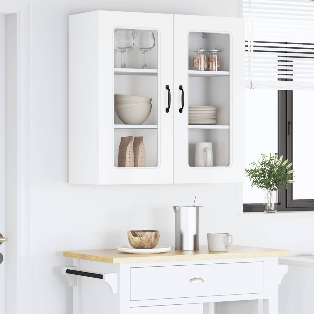 vidaXL 2 Glass Door High Gloss White Kitchen Wall Cabinet Image 9