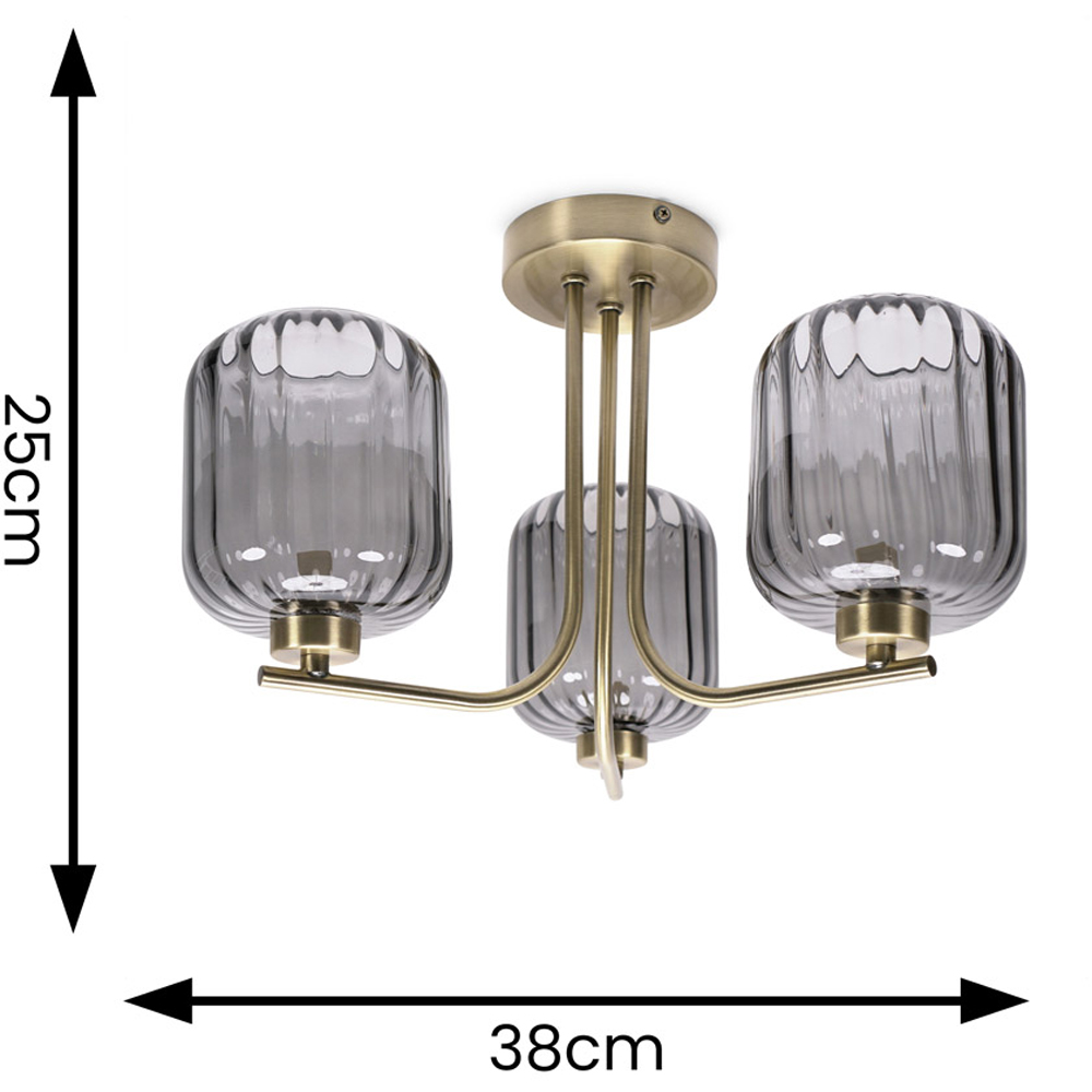 ValueLights Amelie 3 Way Ribbed Glass Gold Stem LED Ceiling Pendant Light Image 7