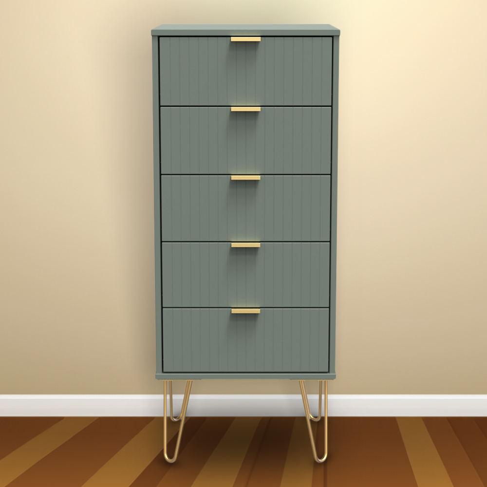 Crowndale 5 Drawer Reed Green Chest of Drawers Ready Assembled Image 1