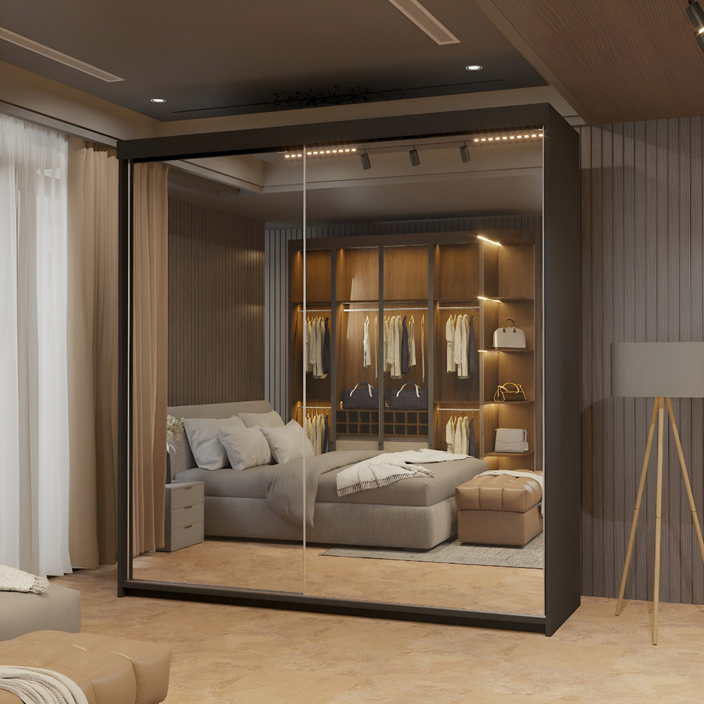 Sliding Wardrobes 4U Queen 2 Door Black Full Length Mirrores Sliding Wardrobe Image 4